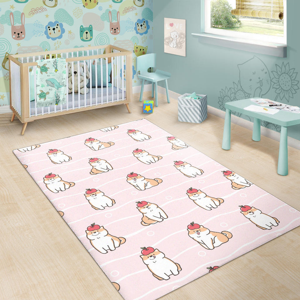 Cute Shiba Inu Dog Apple Pattern Area Rug