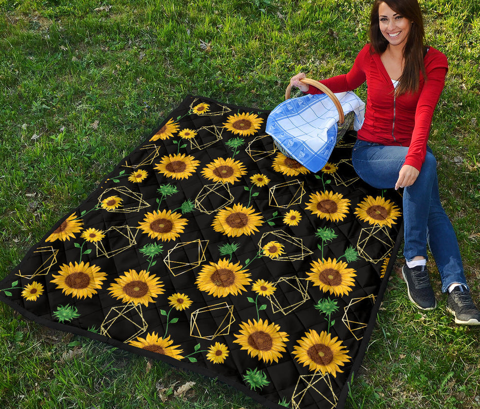 Sunflower Golden Polygonal Shapes Premium Quilt