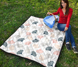 Black Gray Cream Coral Ginkgo Leaves Pattern Premium Quilt
