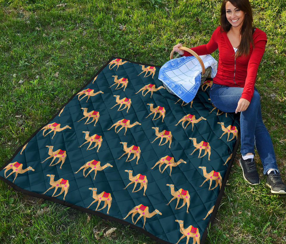 Camel Pattern Blue Blackground Premium Quilt