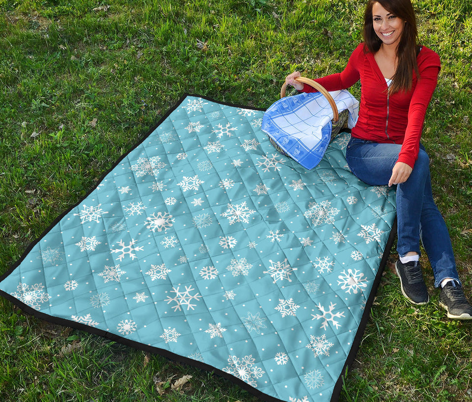 Snowflake Pattern Blue Background Premium Quilt