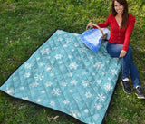 Snowflake Pattern Blue Background Premium Quilt