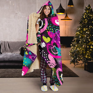 Heart Dot Wave Star Creative Design Pattern Hooded Blanket
