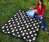 Cute White Rabbit Polka Dots Black Background Premium Quilt