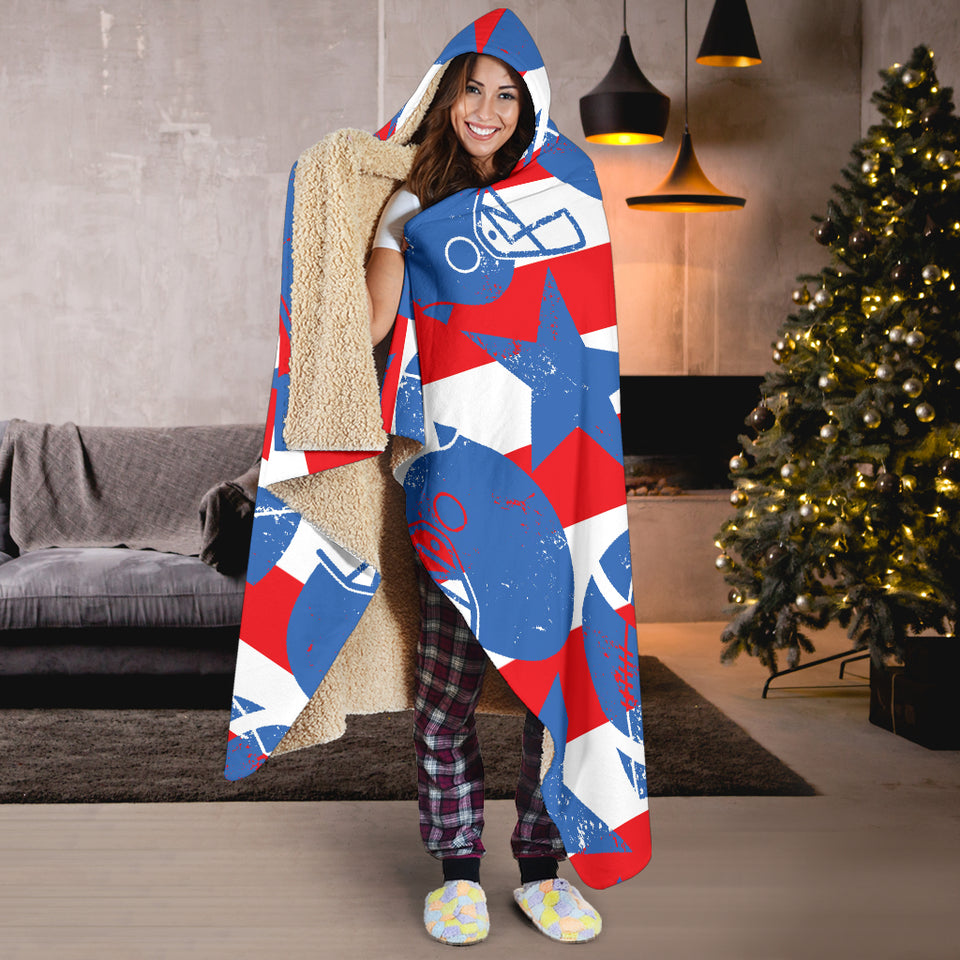American Football Ball Star Stripes Pattern Hooded Blanket