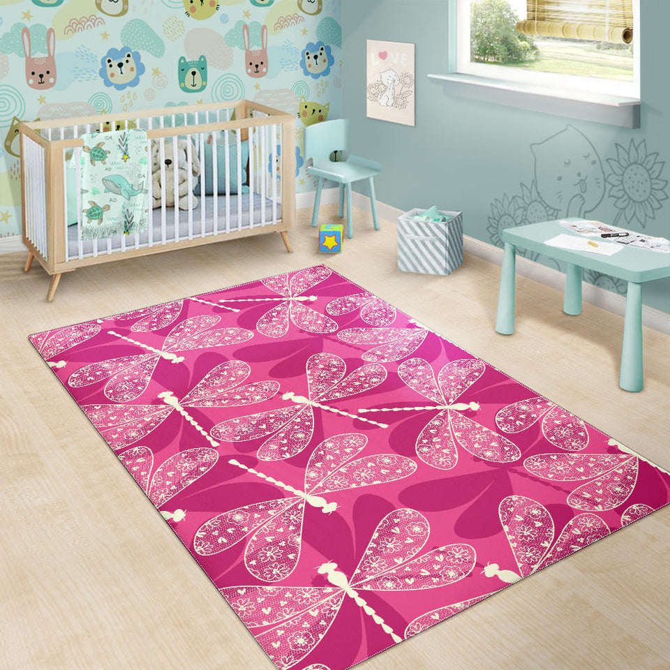Beautiful Dragonfly Pink Background Area Rug