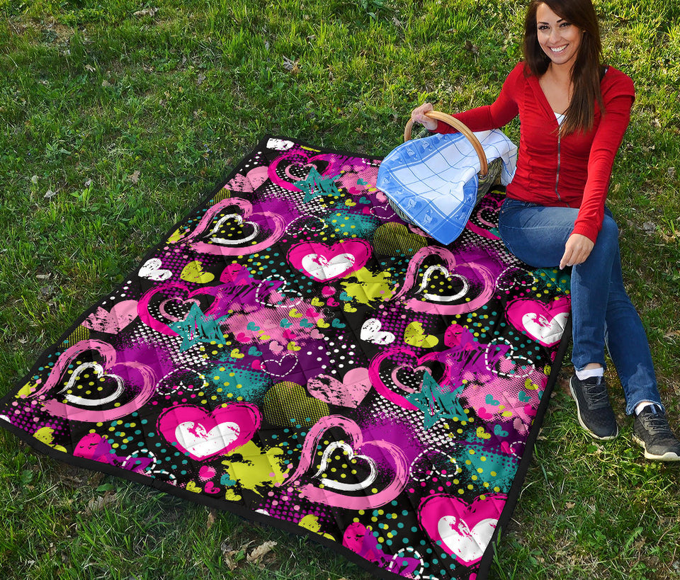 Heart Dot Wave Star Creative Design Pattern Premium Quilt