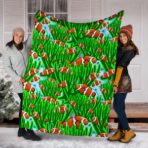 Clown Fish Pattern Print Design 01 Premium Blanket