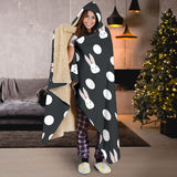 Cute White Rabbit Polka Dots Black Background Hooded Blanket