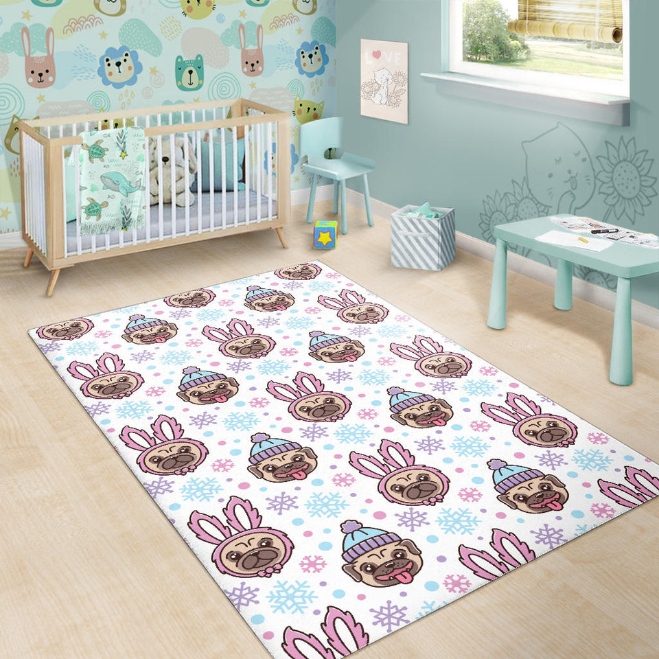 Cute Pug Hat Rabbit Costume Pattern Area Rug