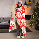 Cute Maneki Neko Lucky Cat Red Background Hooded Blanket