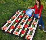 Red And White Tulips Pattern Premium Quilt