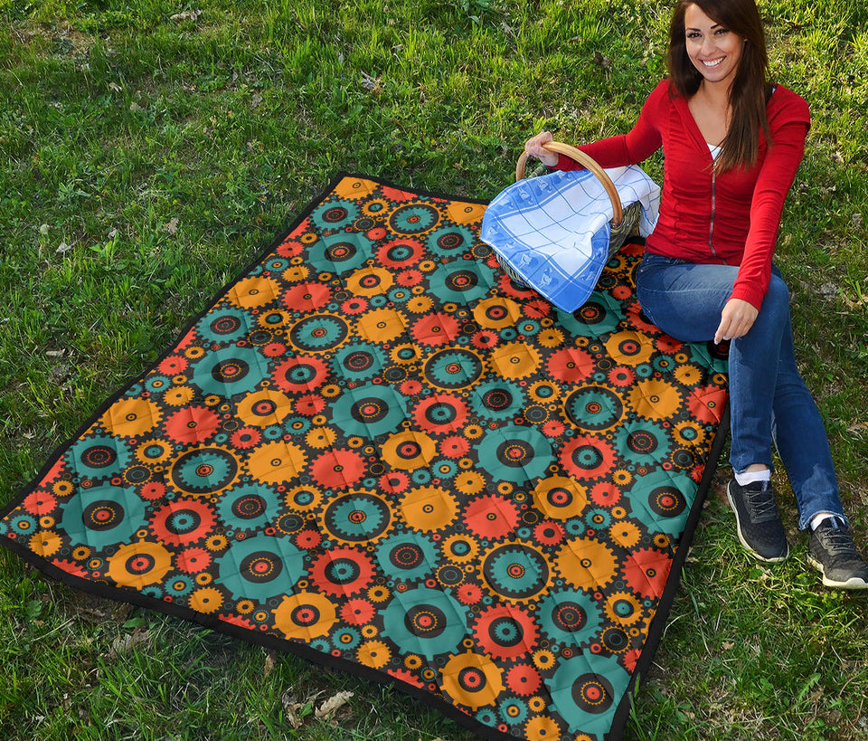 Gear Pattern Print Design 01 Premium Quilt
