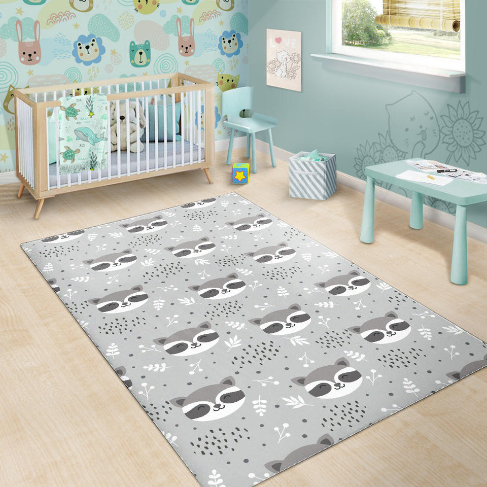 Cute Raccoons Leaves Dot Area Rug