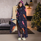 Watercolor Colorful Seahorse Pattern Hooded Blanket