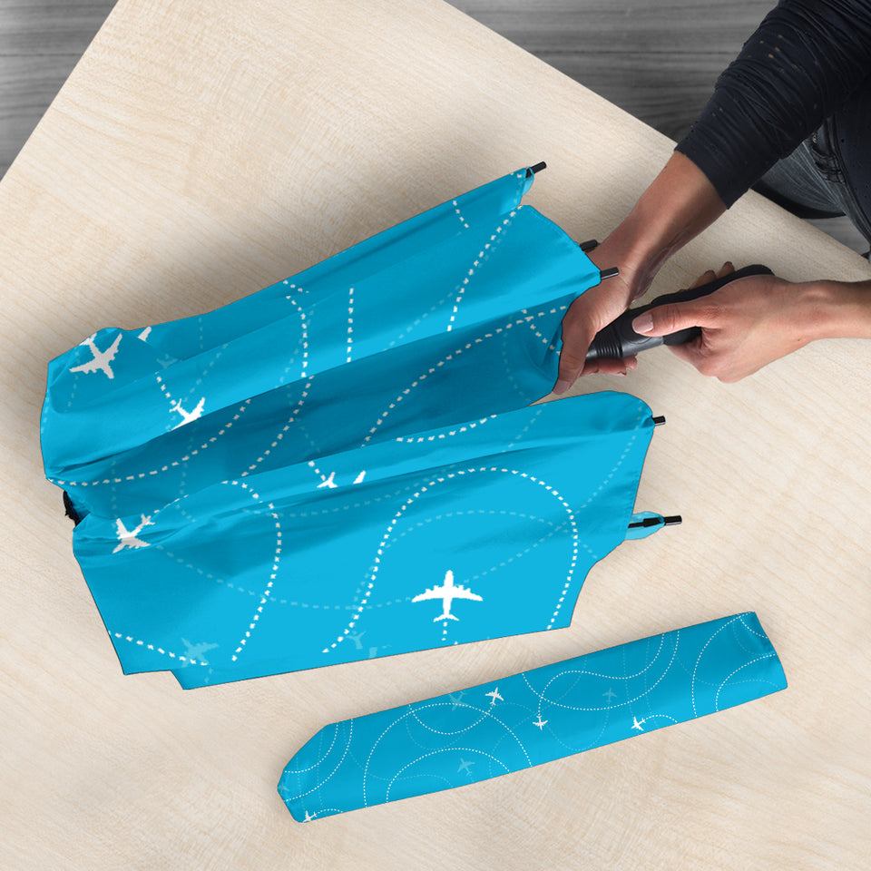 Airplane Destinations Blue Background Umbrella