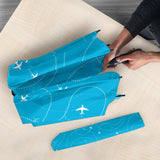 Airplane Destinations Blue Background Umbrella