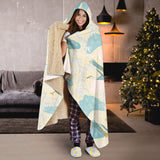 Bonsai Bamboo Stork Japanese Pattern Cream Theme Hooded Blanket