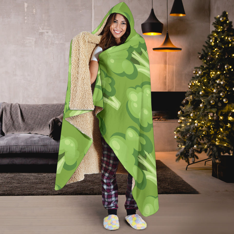 Broccoli Pattern Green Background Hooded Blanket