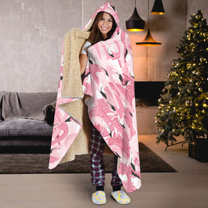 Pink Flamingos Pattern Background Hooded Blanket