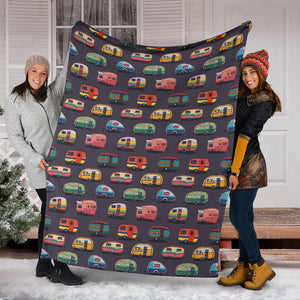 Camper Van Pattern Print Design 02 Premium Blanket