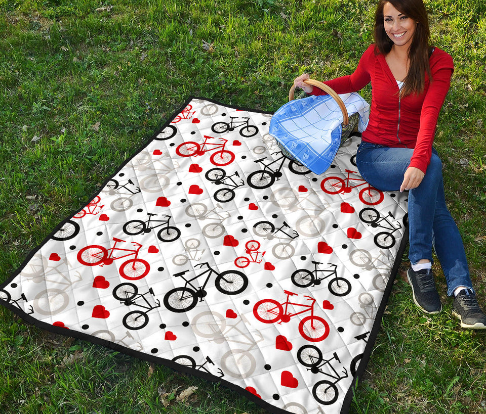 Bicycle Pattern Print Design 04 Premium Quilt