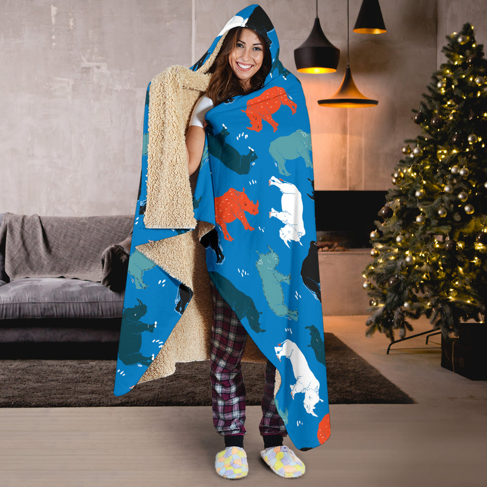 Colorful Rhino Pattern Hooded Blanket