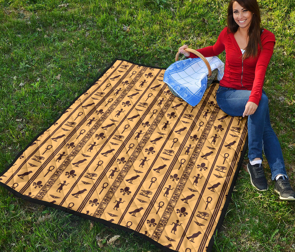 Egypt Hieroglyphics Pattern Print Design 02 Premium Quilt