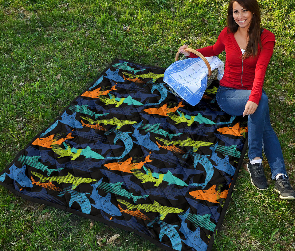 Colorful Shark Premium Quilt