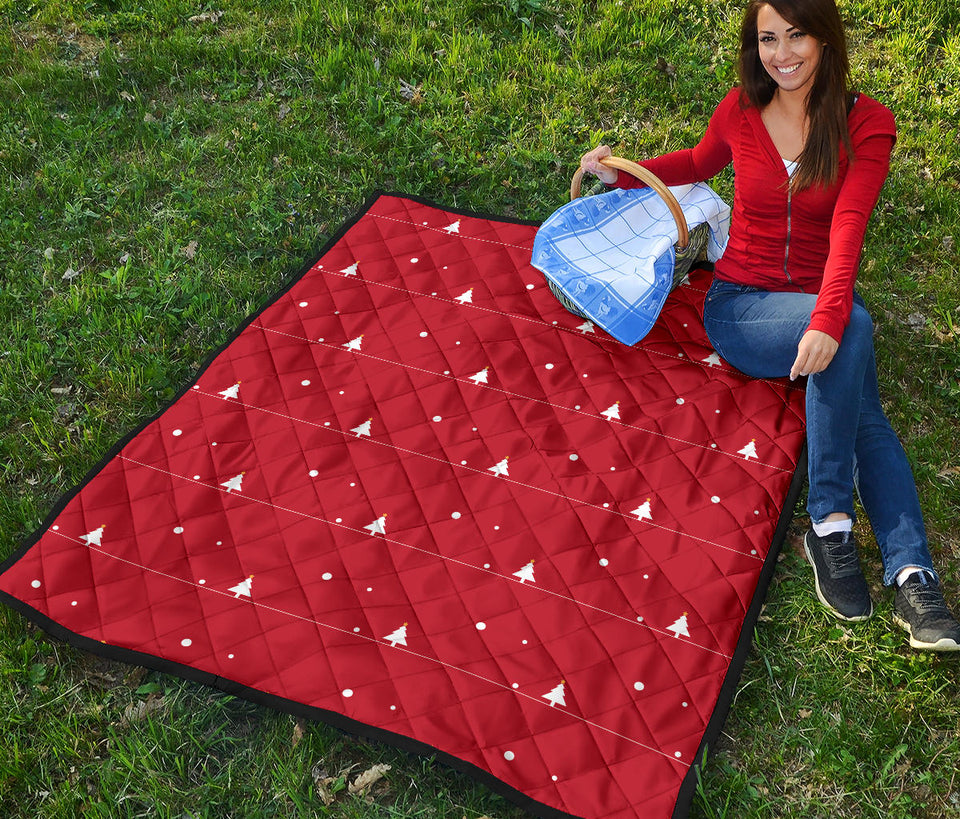 Christmas Tree Star Snow Red Background Premium Quilt