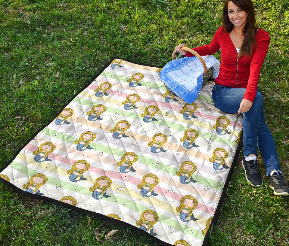 Cute Hand Drawn Mermaid Premium Quilt