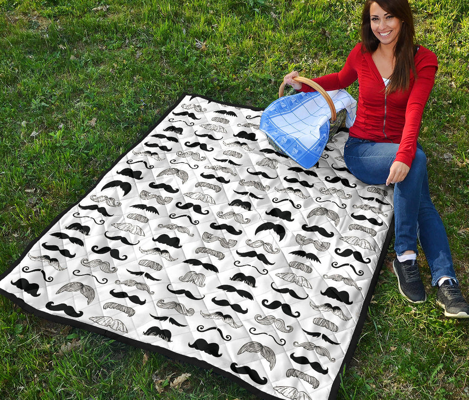 Mustache Beard Pattern Print Design 04 Premium Quilt
