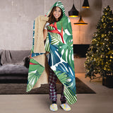 Heliconia Palm And Monstera  Leaves Pattern Hooded Blanket