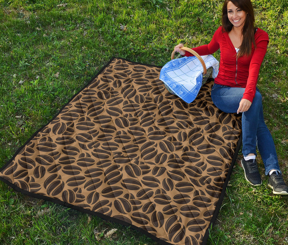 Coffee Bean On Brown Background Premium Quilt