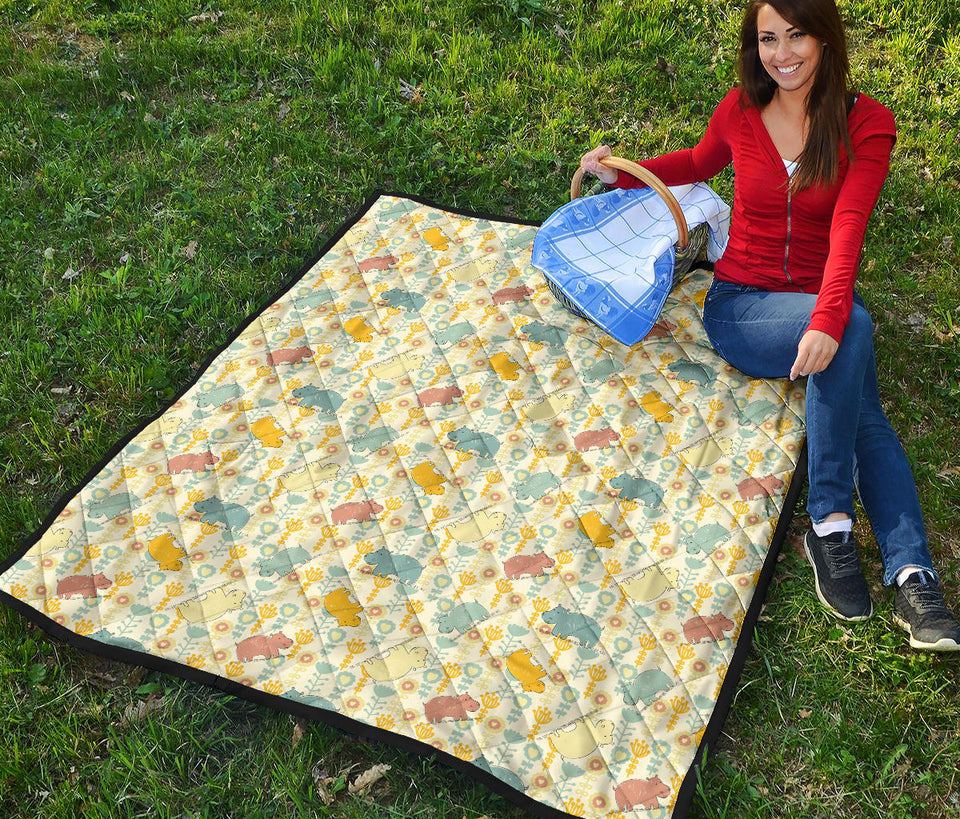 Hippopotamus Pattern Print Design 04 Premium Quilt