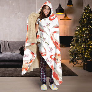 Watercolor Koi Fish Carp Fish Pattern Hooded Blanket