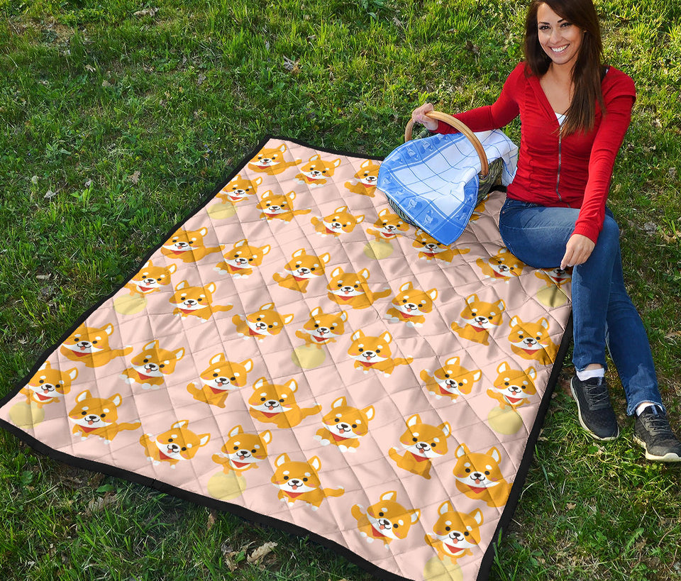 Cute Shiba Inu Dog Pattern  Premium Quilt