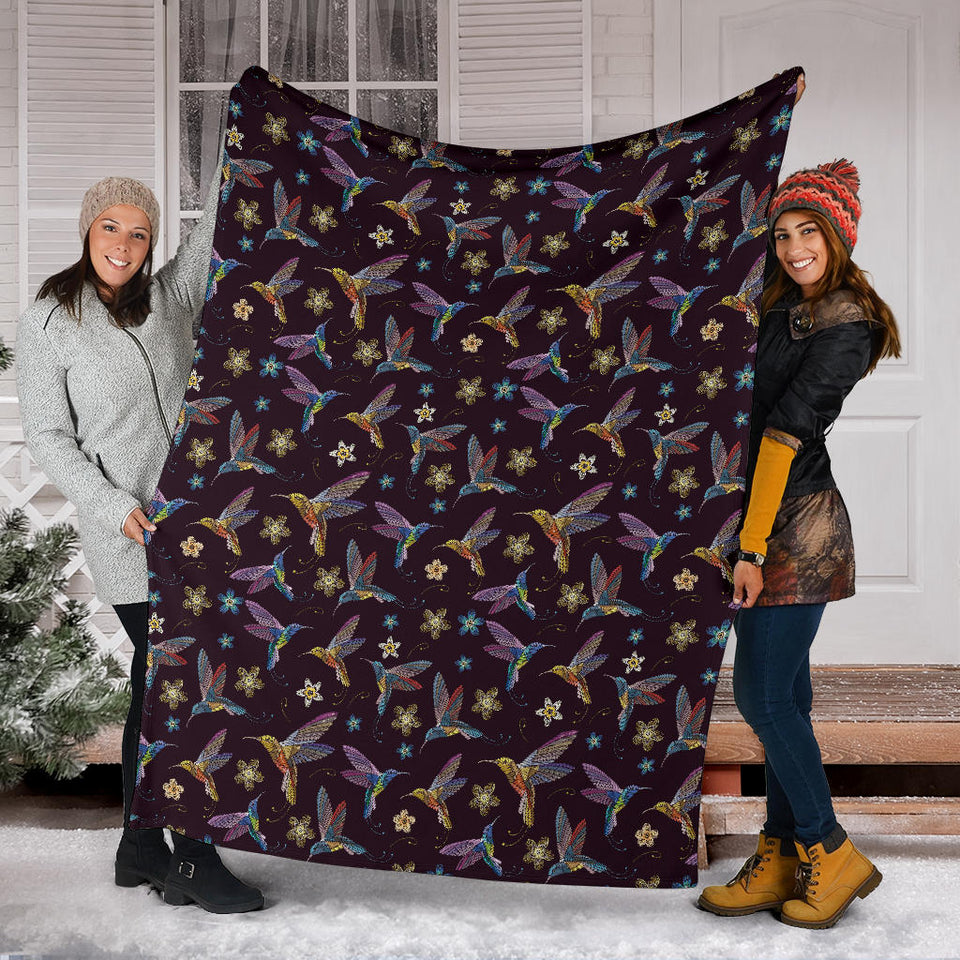 Hummingbird Pattern Print Design 04 Premium Blanket