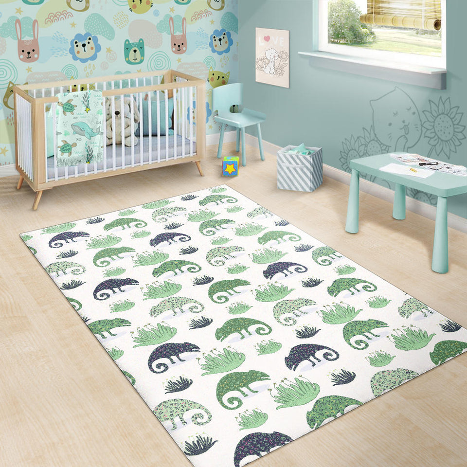 Chameleon Lizard Succulent Plant Pattern Area Rug