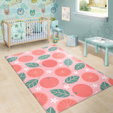 Grapefruit Leaves Flower Pink Background Area Rug