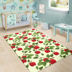 Red Apples Leaves Pattern Area Rug