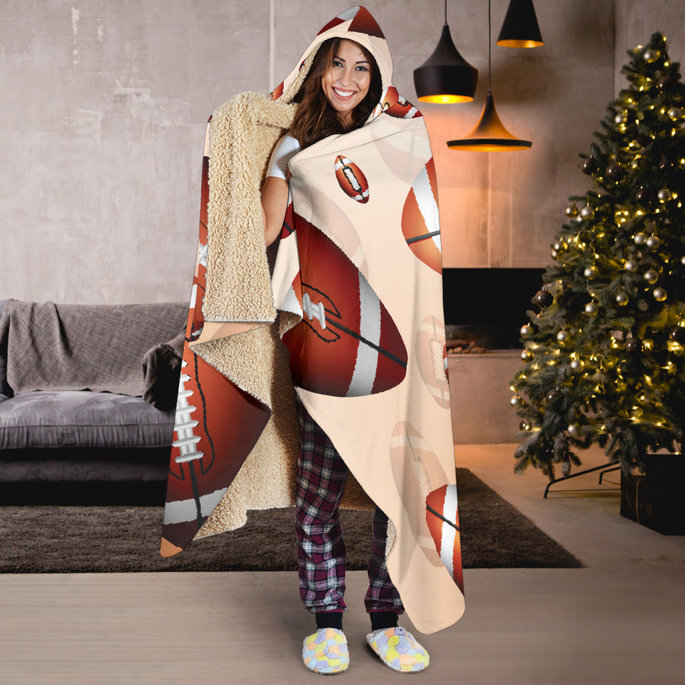 American Football Ball Design Pattern Hooded Blanket