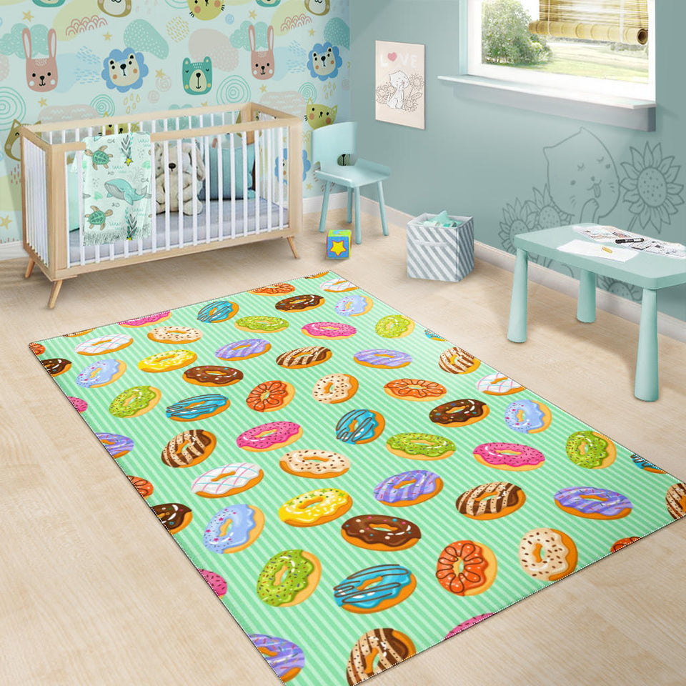 Colorful Donut Pattern Green Background Area Rug
