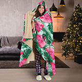 Watermelons Tropical Palm Leaves Pattern Hooded Blanket