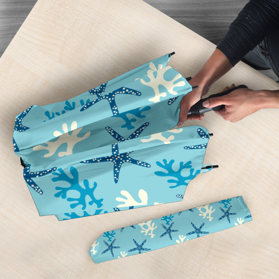 Blue Starfish Coral Reef Pattern Umbrella
