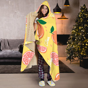 Grapefruit Yellow Background Hooded Blanket