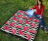 Watercolor Paint Textured Watermelon Pieces Premium Quilt