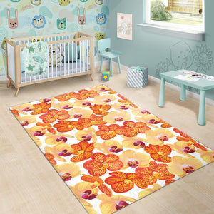 Orange Yellow Orchid Flower Pattern Background Area Rug
