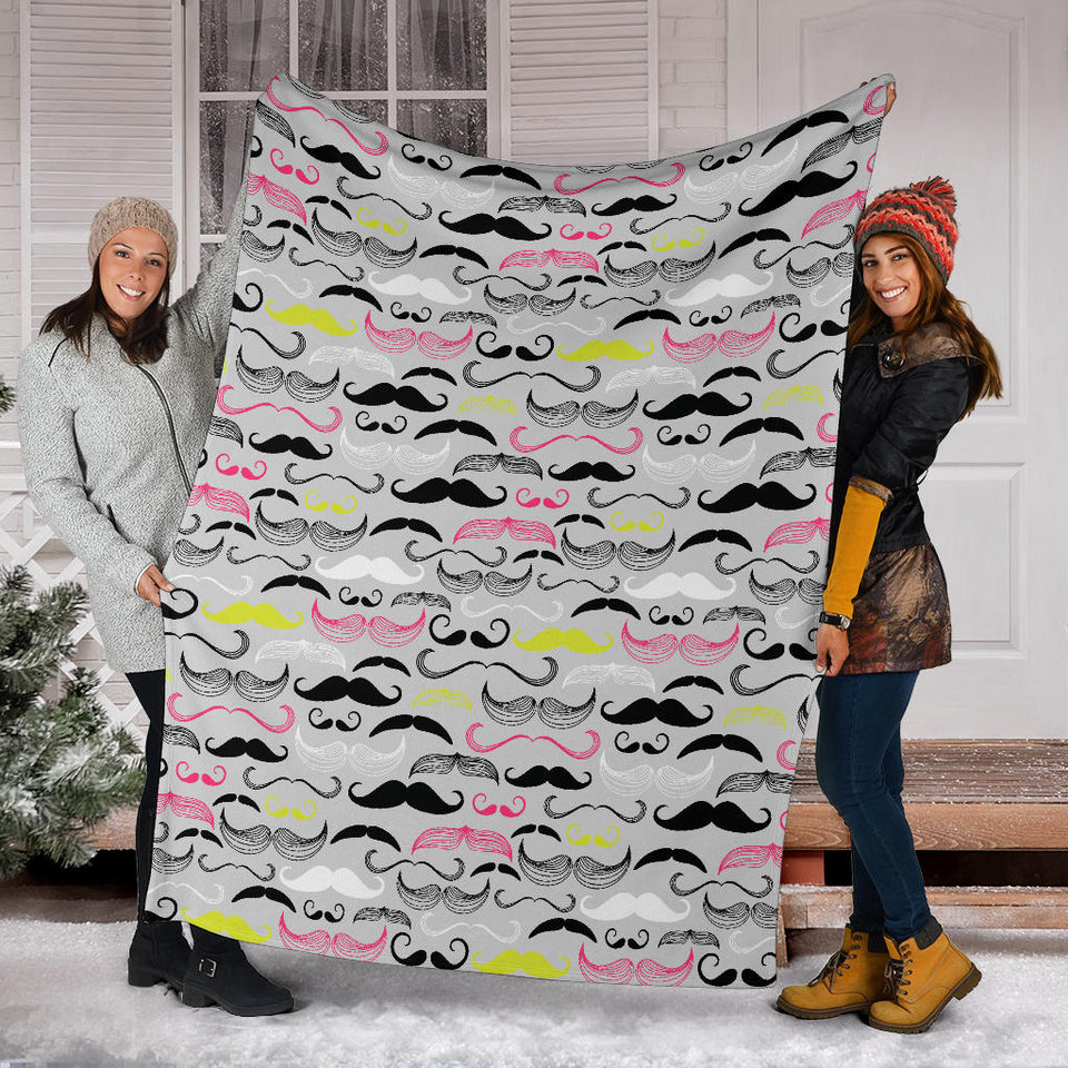 Mustache Beard Pattern Print Design 02 Premium Blanket