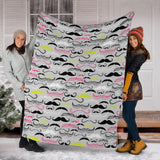 Mustache Beard Pattern Print Design 02 Premium Blanket
